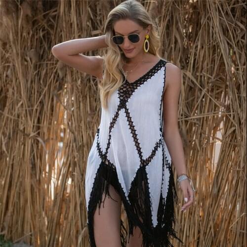 Sexy Beach Cover-up for Women Beach Fringed Dress Sleeveless Womens Summer 2021 Swim Cover Ups Exit Bath White Woman Sundresss