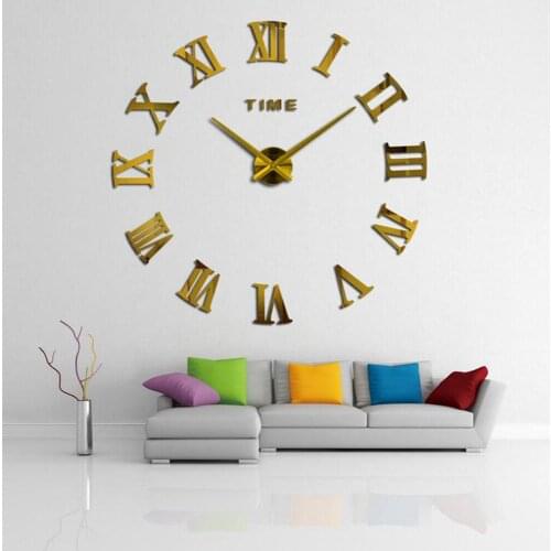 Sale 1PC Home Decor Large Roman Number Mirror Fashion Modern Quartz Clocks Living Room DIY Wall Clock Sticker Watch 10450E