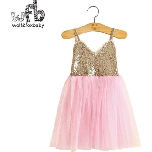 Retail 2-8 year lace sequins dresses dress girls wear summer