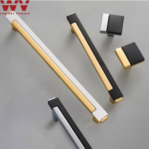WV Kitchen Cabinet Handle Black Bright Gold Drawer Pulls and Knobs Furniture Wardrobe Zinc Alloy Cupboard Door Handles Hardware