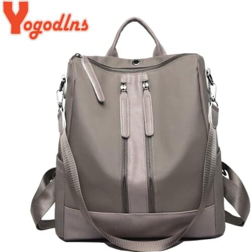 Yogodlns Simple Style Women Backpacks Oxford Shoulder Bag PU Leather Decor Travel Knapack Casual Backpack for Teenage Girls