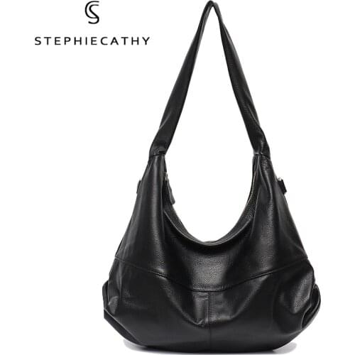 SC Casual Real Leather Women Shoulder Bags Luxury Brand Large Hobo Crossbody Handbags Female Daily Soft Cowskin Slouchy Purses