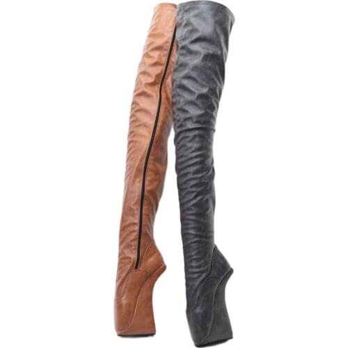 7" High Hoof Heel Heelless Strange Style Platform Sexy Fetish Crotch Long Boots Custom Made