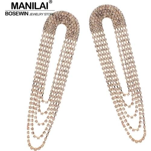 MANILAI Luxury Shiny Rhinestone Long Earring New Statement Tassel Earrings For Women Wedding Party Fashion Jewelry