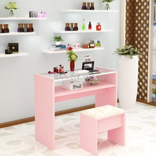 Nordic Simple Pink Nail Tables & Stools Salon Furniture Durable Single Manicure Desk and Chair Particle Board 0.8m Width