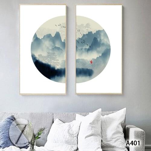 Modern Abstract Oil Painting Print on Canvas 2pcs Chinese-style Landscape Canvas Printing Wall Art Picture for Home Decor