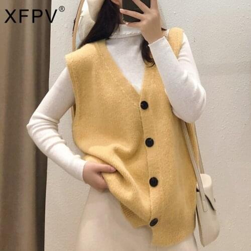 XFPV 2021 Autumn Winter New Arrivals Sleeveless Knitted Sweater Vest Womens Korean V-neck Cardigan Vest Cardigan Jacket SM799