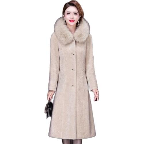 YUEY Middle-aged Women Plus Size Coat Winter Clothing Thicken Warm Mother Coats Long Windbreaker Fur Collar Solid Color 8382