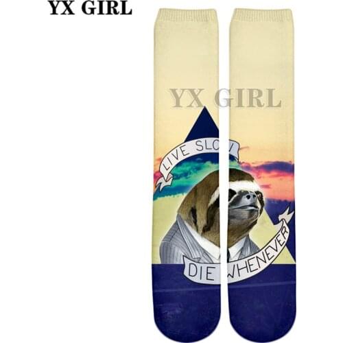 YX GIRL 2018 Summer New Style 3d socks animals Sloths and landscape live slow die whenever 3D Print Men/Women casual Socks