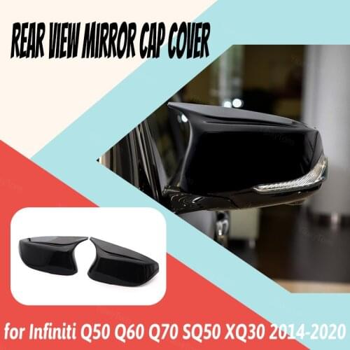 2pcs Rearview Side Mirror Cover Caps Glossy Black Replacement Shell for Infiniti Q50 Q60 Q70 SQ50 XQ30 2014-2020 Accessories