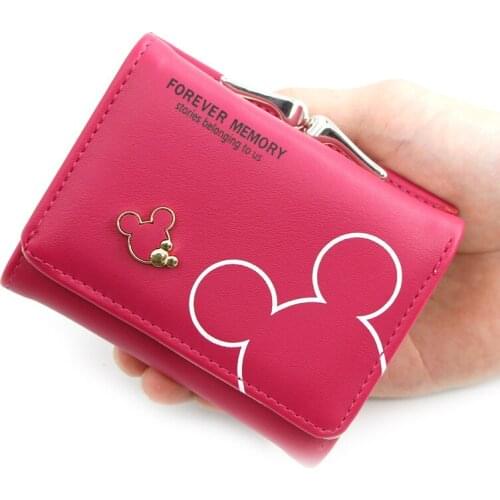Disney Short Ladies Iron Clip Wallet Mickey Mouse Cute Clutch Iron Clip Short Bag Change Bank Card Wallet
