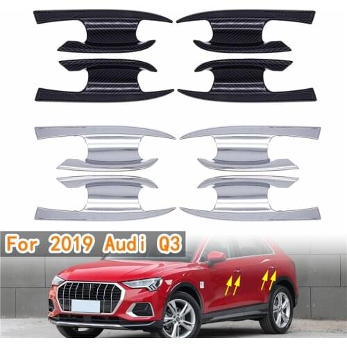 4 Pcs Car ABS Silver&Carbon Fiber Look Outer Door Handle Bowl Cover Trim Decoration Strips Accessories Fit For Audi Q3 2019-2020
