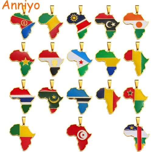Anniyo Hip-hop Africa Map Pendant Necklace Jewelry Eritrea,Gambia,Guinea,Congo,Tunisia,Benin,Libay,Namibia,Chad,Botswana