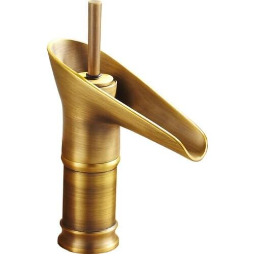 Home decoration antique faucet copper Continental under counter basin retro waterfall hot and cold water