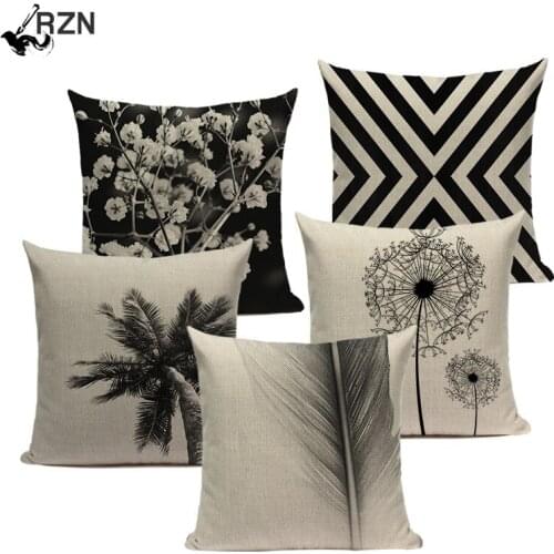 Simple Style Cushion Cover Geometric Meditation Decorative Pillows For Sofa Car Home Custom Black White Woven Linen Pillow Case
