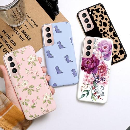 Phone Case For Samsung S21 Ultra Plus Flower Dinosaur Soft TPU Silicone Coque Shell For Samsung S21+ S 21 Plus Back Cover Bumper