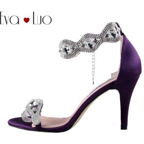 CHS1118 Custom Made Elegant Purple Crystal Bridal Wedding Shoes Dress Sandals High Heels Women Shoes