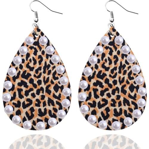 E7682 ZWPON Pave Pearl Leopard Leather Earrings for Women 2020 New Arrival Zebra Strip Leather Teardrop Earrings Jewelry Gifts