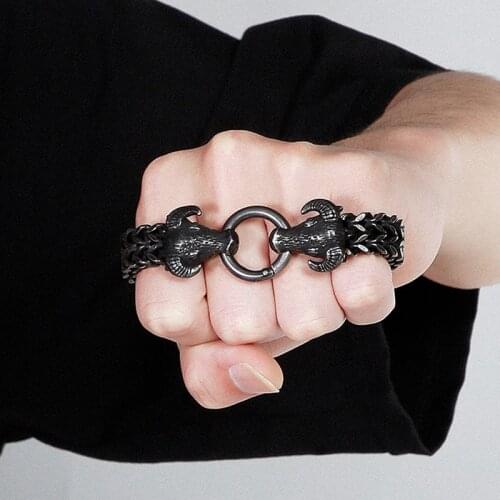 Gothic Double Bull Head Bracelet For Men Masculine 13MM Franco Link Curb Chain Mens Bracelets Man With Gift Bag Dropshipping