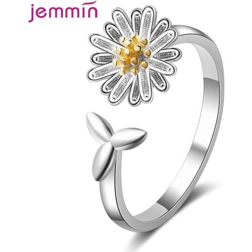 New 2021 Arrivals 925 Sterling Silver Simple Daisy Flower Elegant Simple Opening Rings For Women Jewelry Party Gifts