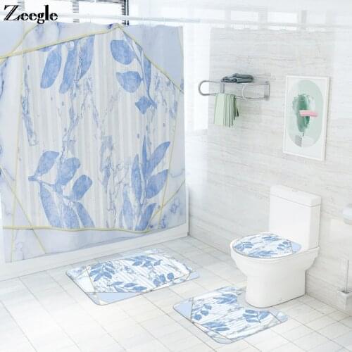 Marble Printed Bath Mats Bathroom Water Absorbing Toilet Rugs Waterproof Shower Curtain Bathroom Shower Room U-Shaped Toilet Rug