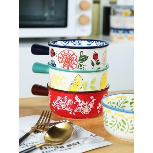 Creative Ceramic Hand Bowl Hand-painted Fruit Salad Soup Bowl 460ml Breakfast Milk Oat Bowl