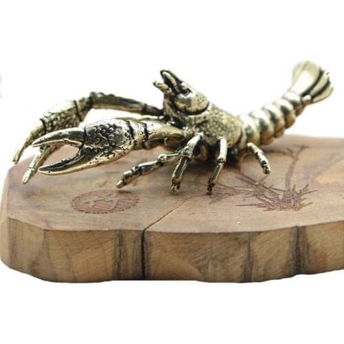 Brass Artificial Simulation Animals Lobster Miniature Figurines Lifelike Crayfish Shrimp Doll Toy Vintage Tea Pet Desktop Decor