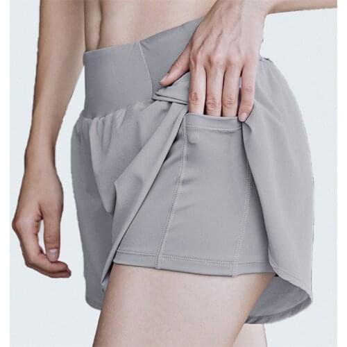 Summer Breathable Fake Two Pieces Yoga Fitness Shorts for Women 2021 New Arrival Running Joggings Black Blue Gray Trousers