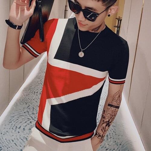 Summer Fashion 2020 Men Casual T-Shirts Patchwork Color Slim Fit Knitted T Shirt Men O-Neck Stretched Tee Shirt Homme Streetwear