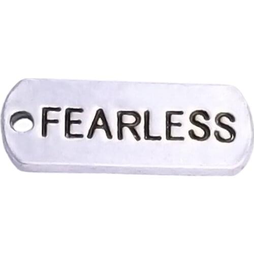 Metal Alloy Rectangular Fearless message stamped charm fearless tag jewelry making accessory