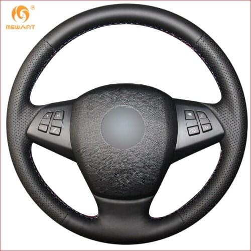 MEWANT Black Genuine Leather Car Steering Wheel Cover for BMW E70 X5 2007-2013 Interior Accessories Parts