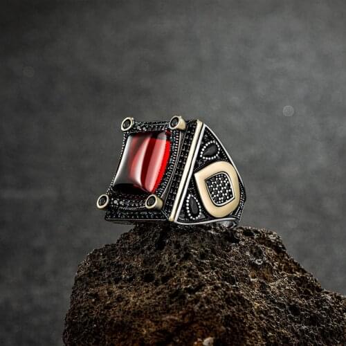 Solid 925 Sterling Silver Red Zircon Stone Silver Special Design Mens Ring Exclusive Jewelry Accessory For Mens Ring