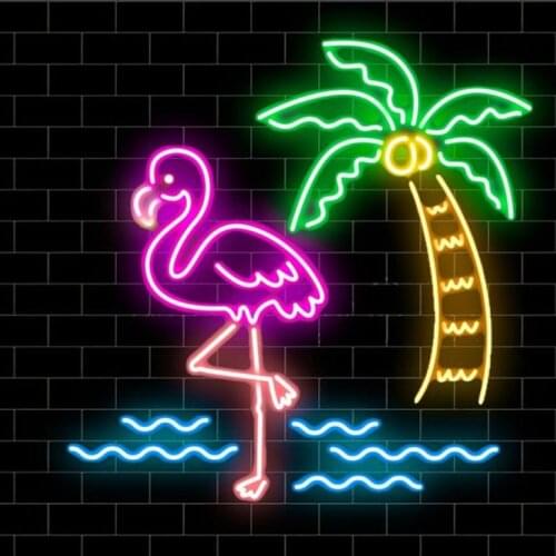 Neon Sign For Flamingo and palm tree handcraft Glass budweiser neon sign Personalized Custom Neon Sign Tube Neon Shop Palm Trees