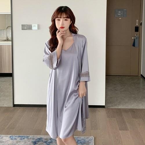 New Style Sling Skirt Sexy Nightdress Womens Housewear Bathrobe Cape Cloud Satin Smooth Bottomed Nightgown Female Sleepwear