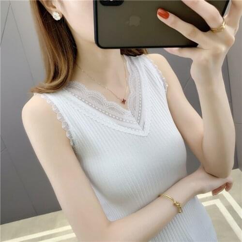 2021 New Arrival Real 19793 (6 Rooms, 8 Rows, No.7 Middle) Solid Color Lace Splicing Ice Hemp Sleeveless Sling Vest [2000] 24