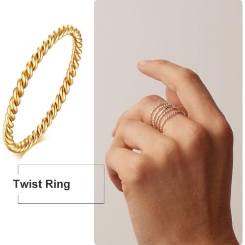 1.5MM 2MM Knuckle Rope Twist Ring Stainless Steel Wedding Band for Women Girls Stacking Jewelry