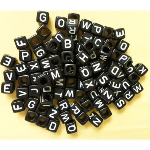Wholesale Black Alphabet Cubic Acrylic Beads 6mm 500pcs DIY Loose Bead for Loom Band Bracelet Making LB-04