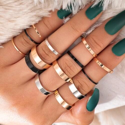 Original Design Gold Black Silver Color Glossy Geometric Rings Set For Women Fashion Circle Joint Finger Ring Female Jewelry