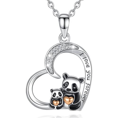 Eudora 925 Sterling Silver Animal Panda Pendant Crystal Mother panda and cub necklace Jewelry for Women Romantic Gift CYD614