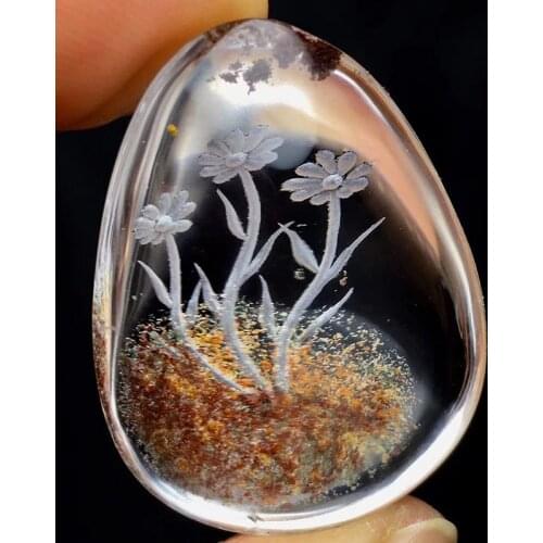 Flower Natural Ghost Crystal Pendants Hand Carved Fish Flower Character Sweater Chain Necklace for Women Men Crystal Jewelry