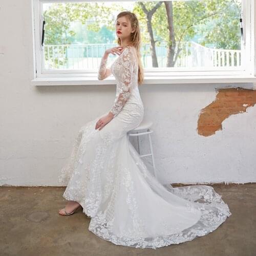 REAL PICTURE FACTORY PRICE 2020 Arabic Mermaid PLUS SIZE CHEAP Long Sleeves Applique Beaded Wedding Gowns Bride Dresses