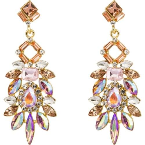 Luxury Women Full Colorful Crystal Dangle Earrings Women Fashion Statement Maxi Jewelry Summer Trendy Party Earring Accessories