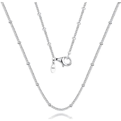 Silver Beaded Necklace Chain 100% 925 Sterling Silver Jewelry Free Shipping