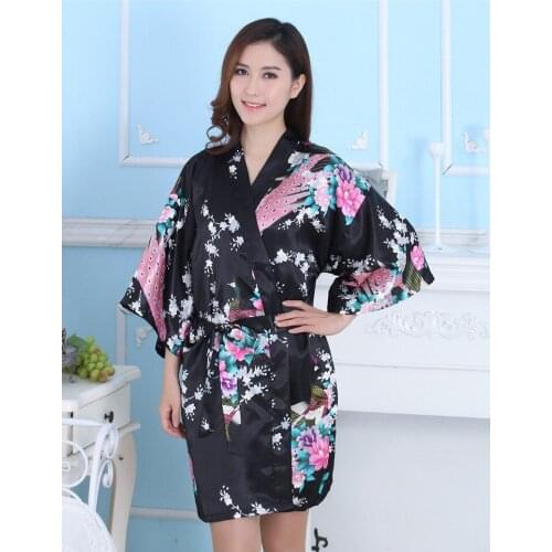 Silk Satin Wedding Bride Bridesmaid Robe Peacock Bathrobe Short Kimono Robe Night Robe Bath Robe Fashion Dressing Gown For Women