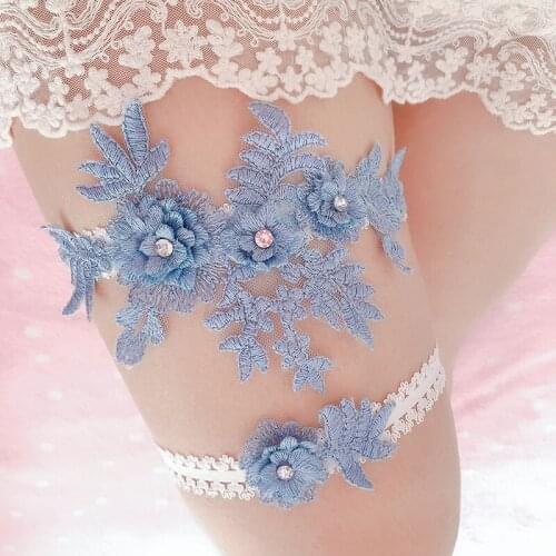 Bridal Stretch Lace Pearl Flower Garter Set Butterfly Design With Pearl Brooch For Wedding Accessories Crystal Fashion Stocking