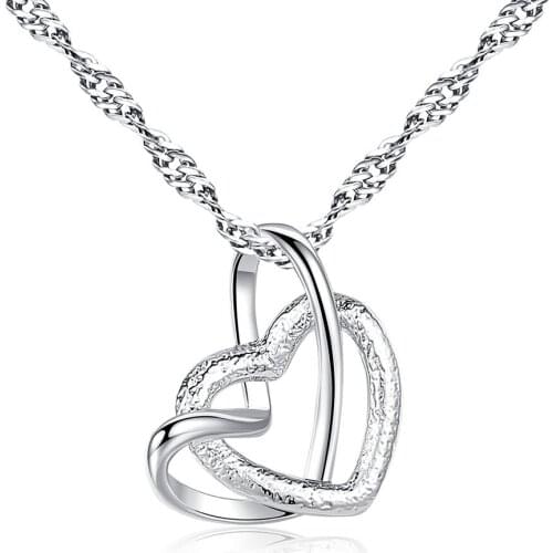Dull Polish Heart Shape Necklace For Women Double Hearts Choker For Lovers Female Necklace Jewelry Gift