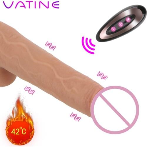 VATINE Dildo for Women Flexible Silicone Female Masturbation 10 Frequency 42°Heating Remote Telescopic Realistic Dildo Vibrator