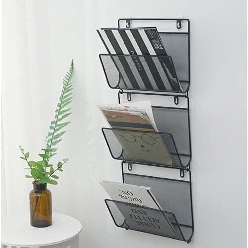 Iron Wire Magazine Rack Newspaper Basket Wall Shelf Post Storage Organizer