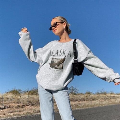 Print Letter Sweatshirts Women Long Sleeve Top Autumn Oversized Sweatshirt Casual Female Loose Letter Streetwear Pullover Hoodie
