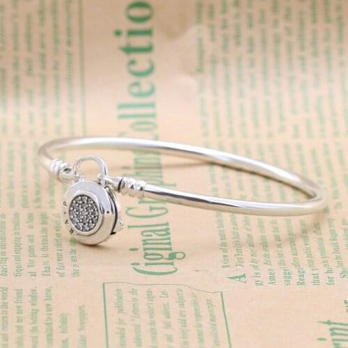 Valentine TOP SALE Authentic 100% 925 Sterling Silver Time For Padlock Button Original Bangle & Bracelet for Women Gift